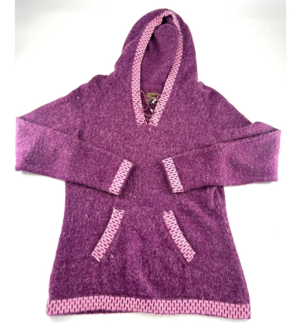 The Alpaca Connection Sweater Womens Medium Purple Pink Hooded Pockets Soft